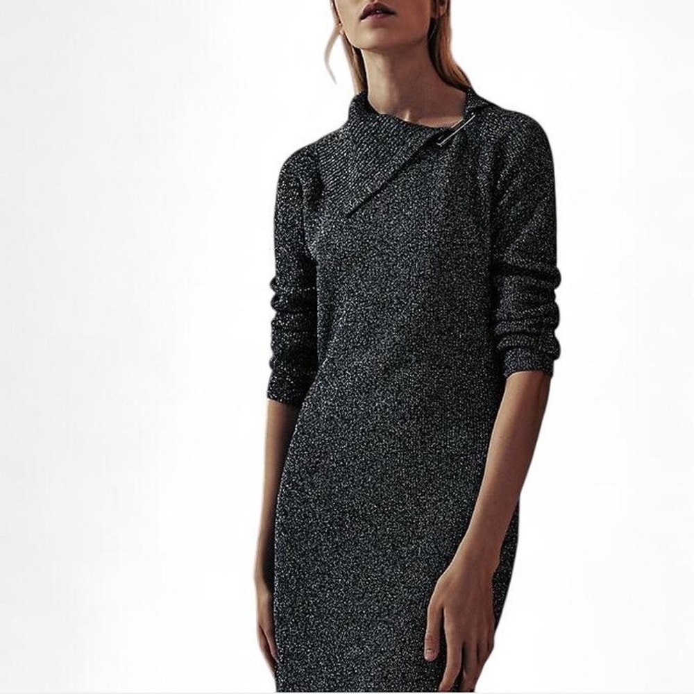 Calvin Klein | Black Silver Metallic Heavy Knit sweater dress Sz XL